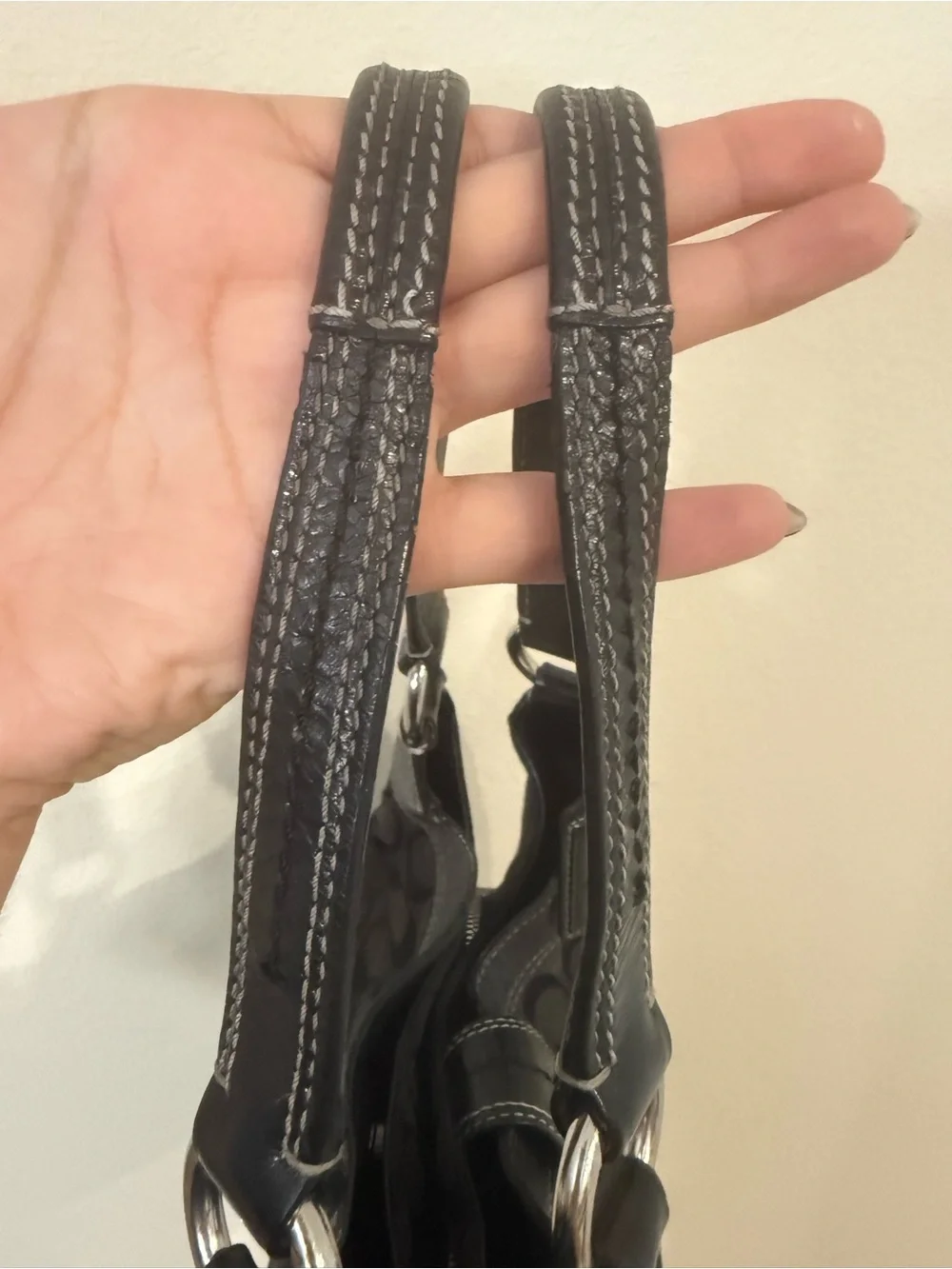 Coach Black Signature Soho Hobo Canvas Shoulder Bag with Buckle Detail
